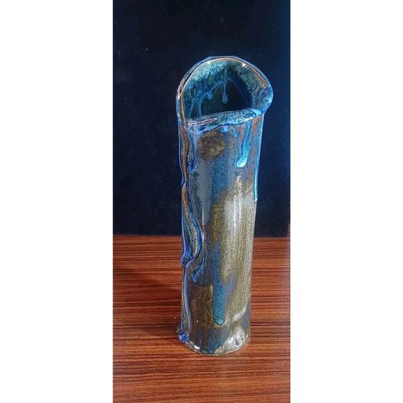 Inspired Art Dripping Blue Expression Vase Waterfall Effect 9 Inch Tall - Picture 2 of 15